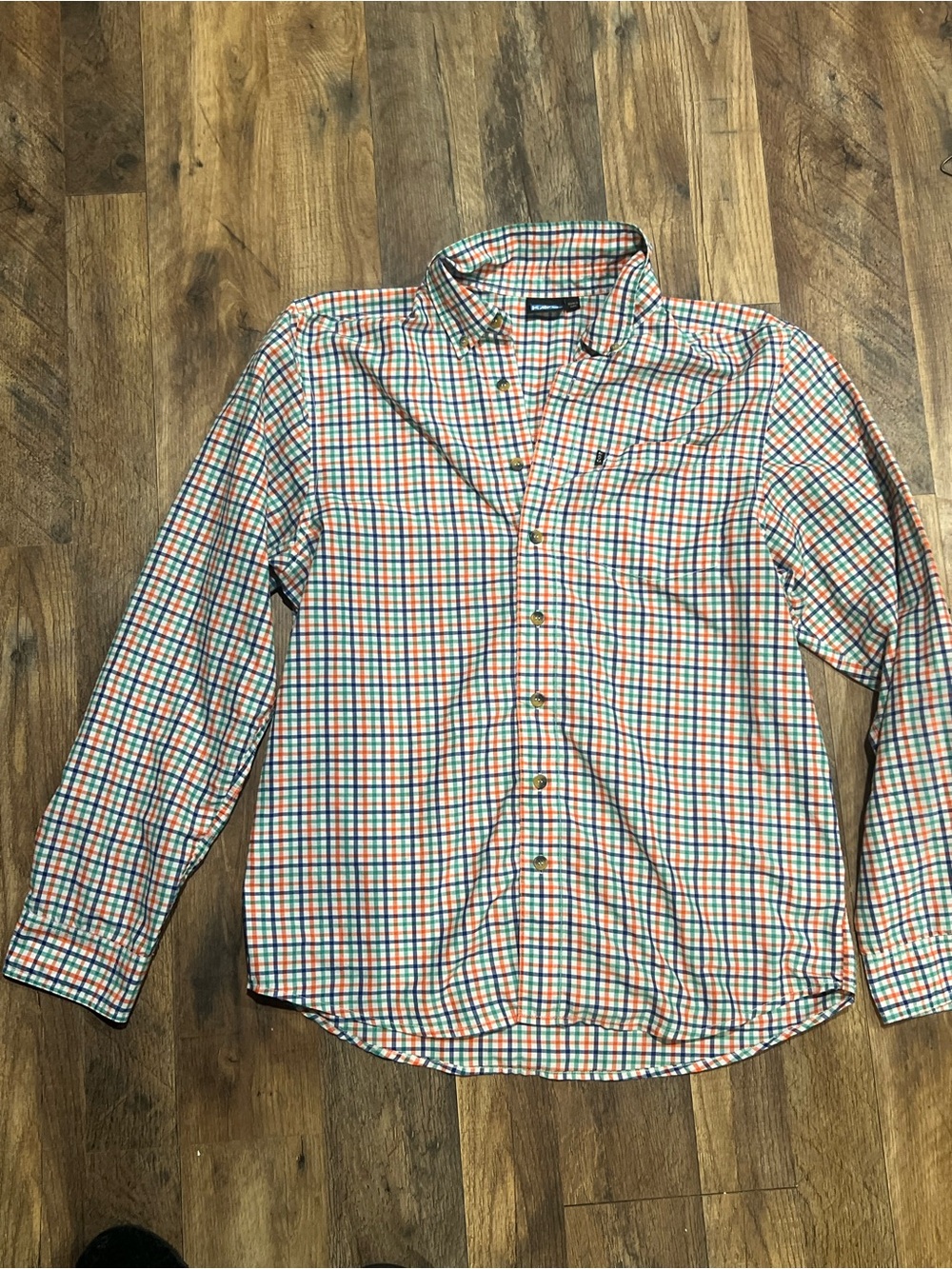 Kavu Men's Plaid Button-Down Shirt in White, Blue & Orange